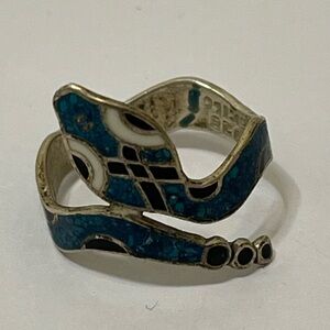 Vintage sterling silver enameled wrap around snake ring size 6.5